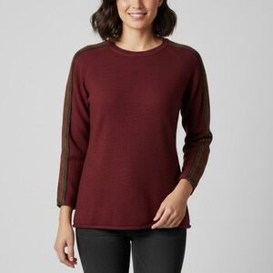 La Vicunita Women's Burgundy 100% Baby Alpaca Striped Sleeve Sweater Size Medium